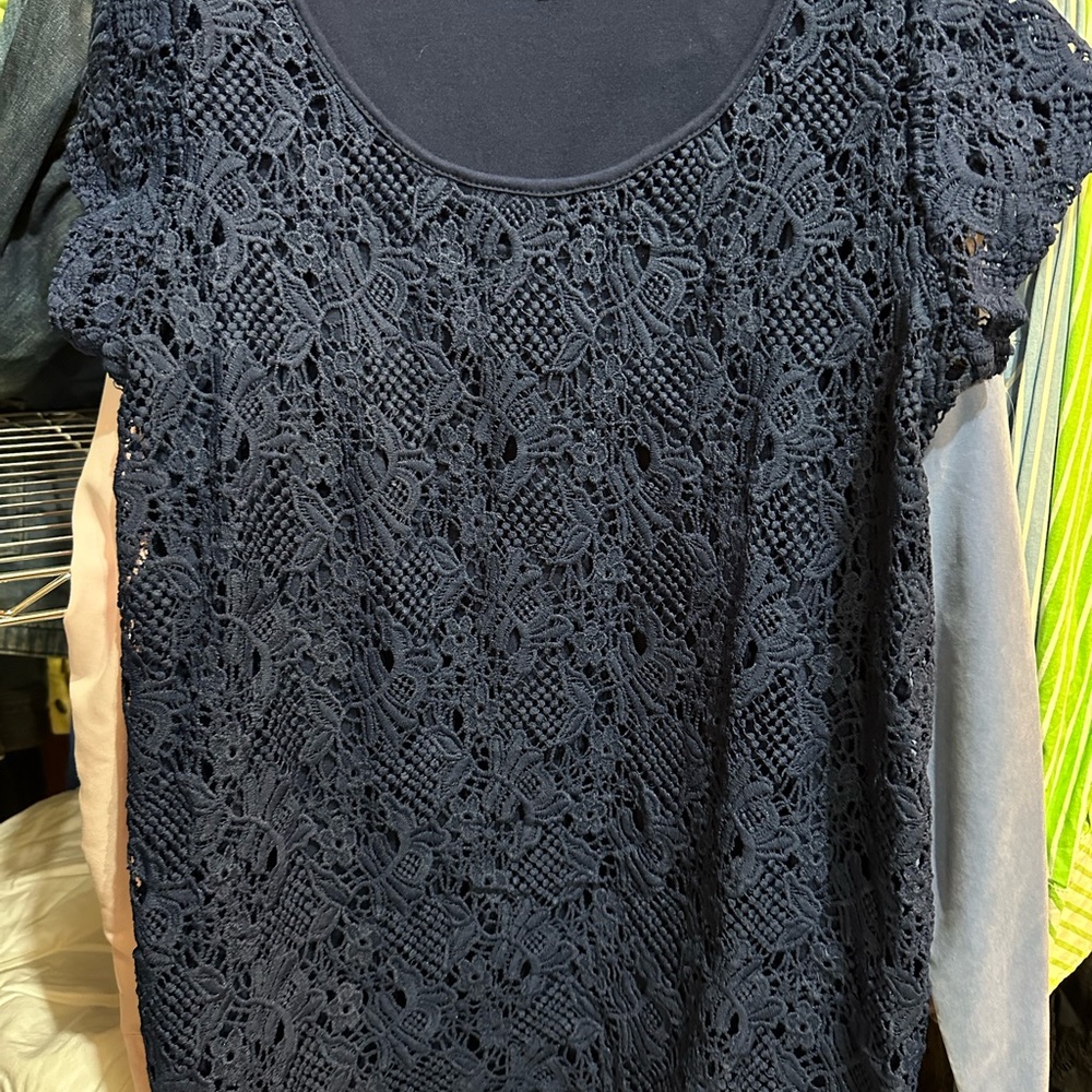 Crochet Blue French Laundry top. Size large